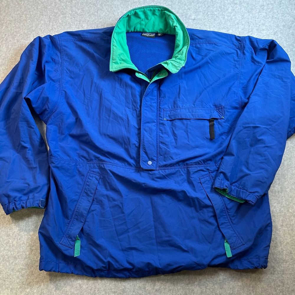 Patagonia Vintage Anorak Windbreaker Jacket Blue Green Mesh Lined Mens Large